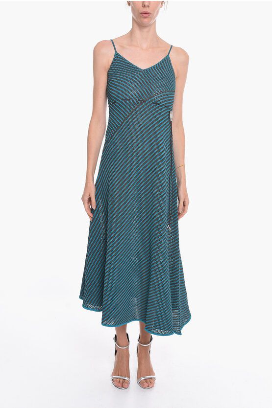 image of Bottega Veneta Striped Cotton Blend Maxidress With Drawstring in Light Blue, Women's (Size XS)