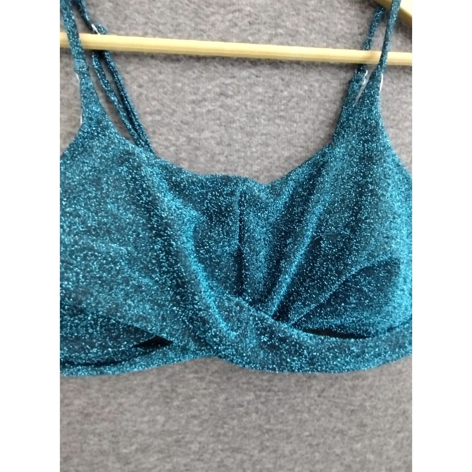 Vintage Sparkle Green Women's Twist Spaghetti Bikini Top M Green Beach 90s Womens Twist Spaghetti Bikini Top M Size M / US 6-8 / IT 42-44 - 4 Thumbnail