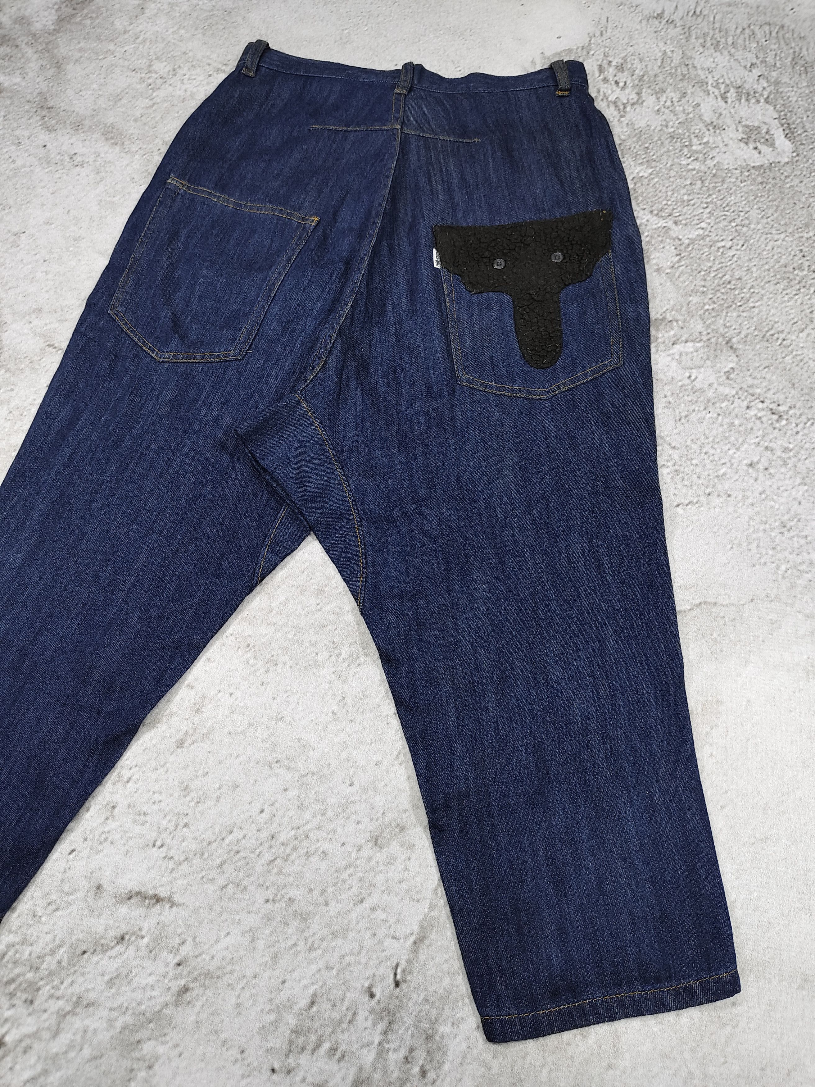 Ne-Net 00s Ne-net- Elephant Pacth Drop Crotch Cropped Denim Pants Size 29" - 4 Thumbnail