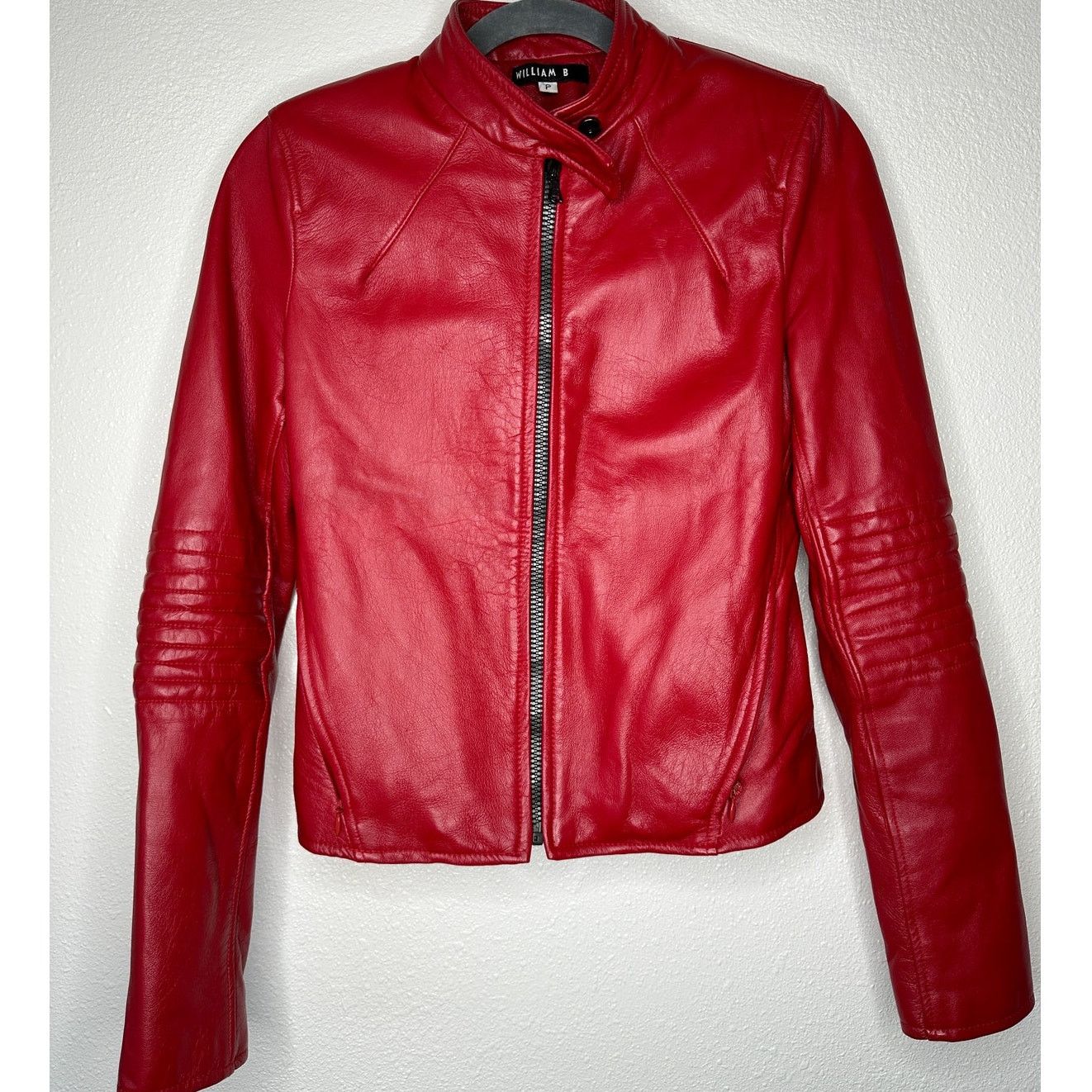 Other William B Red Leather Moto Jacket Front Zip Silk Lining S Size S / US 4 / IT 40 - 1 Thumbnail
