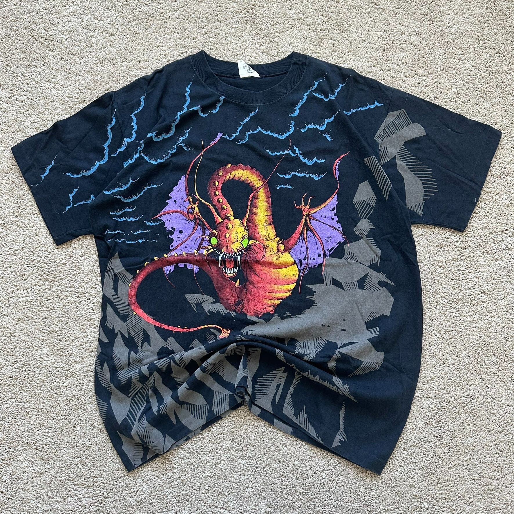 Vintage Vintage 90s Alice in Wonderland Jabberwocky AOP T-Shirt 