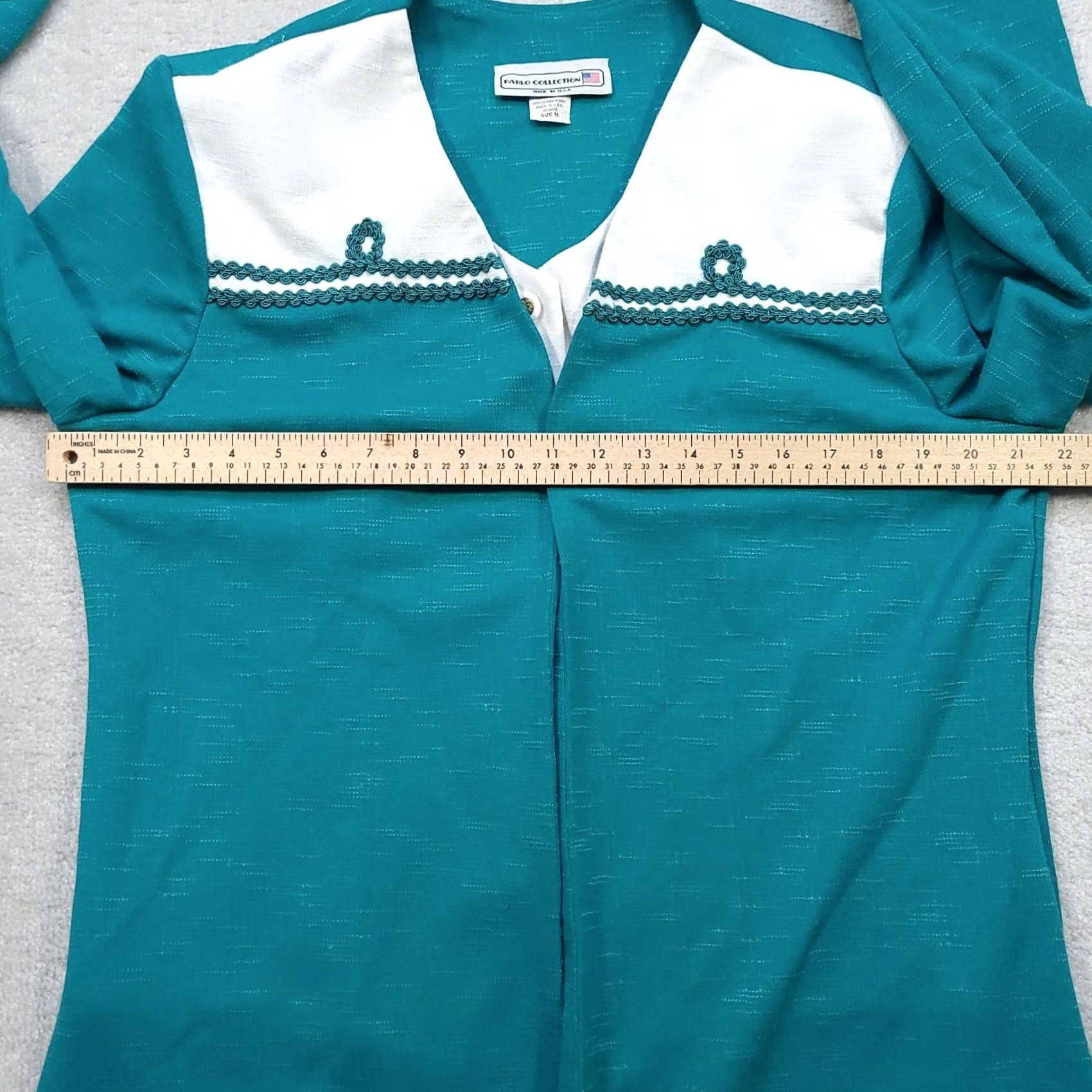 Vintage VINTAGE Pablo Collection Blouse Shirt Women's 16 Teal Blue 1980s USA Made Secretary/Geek Embellished Front-Shoulder Pads Mens/ Womens Size XXL / US 16-18 / IT 52-54 - 6 Thumbnail