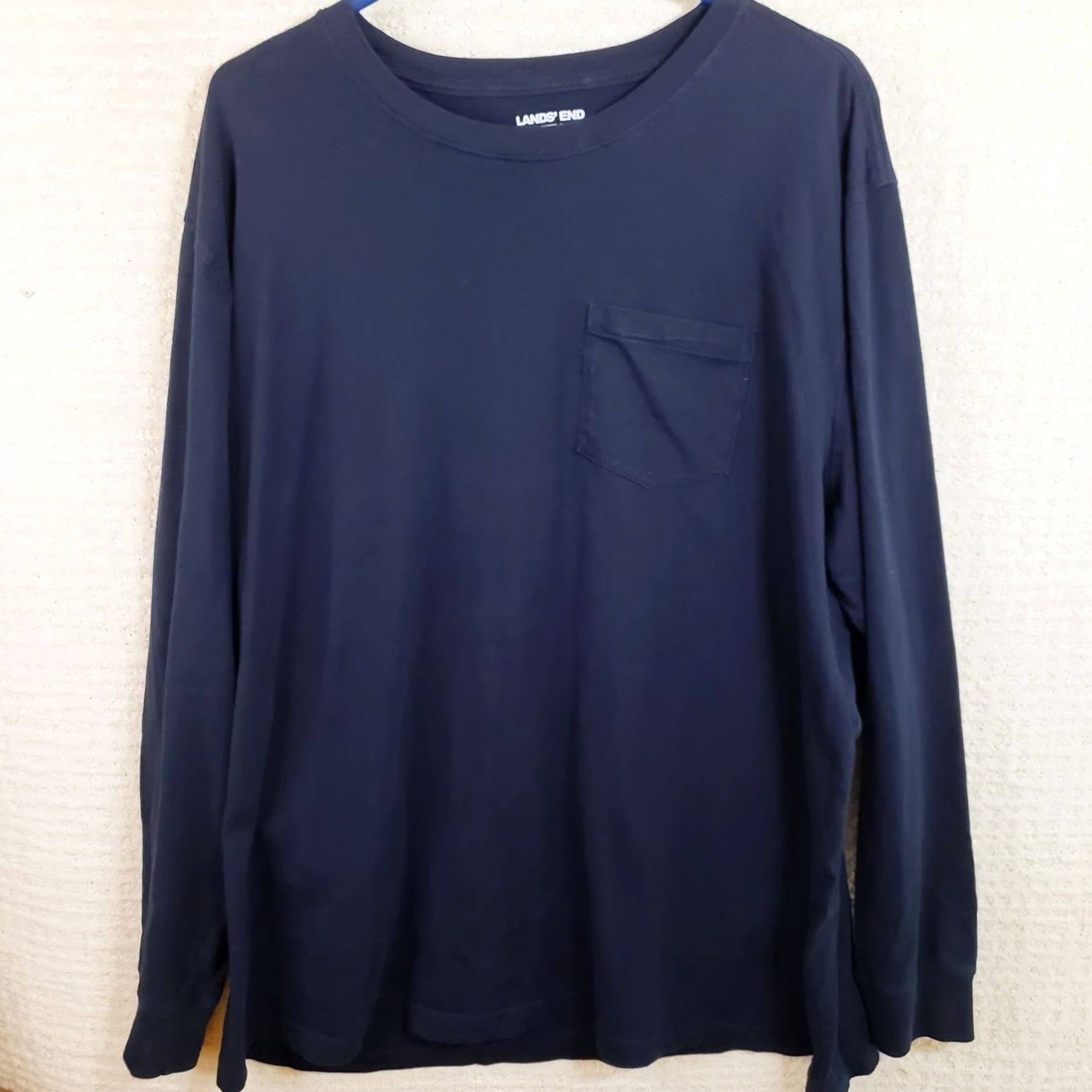 Lands' End Lands' End Men’s Super-T Long Sleeve T-Shirt Navy Blue XXL Regular Pocket 100% Cotton Jersey Crew Neck Shirt Men Size US XXL / EU 58 / 5 - 2 Thumbnail