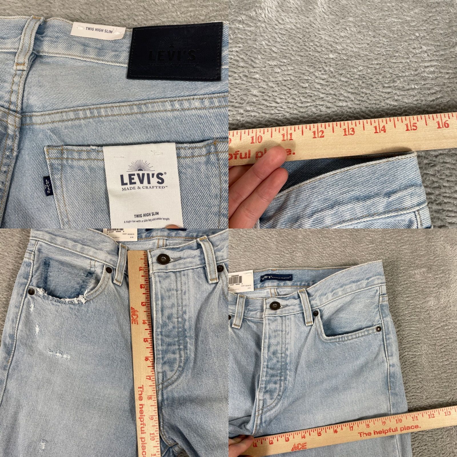 Levi's Levi's Made & Crafted Twig High Slim Jeans Womens 28 Light Wash Distressed Patchwork Size ONE SIZE - 9 Thumbnail