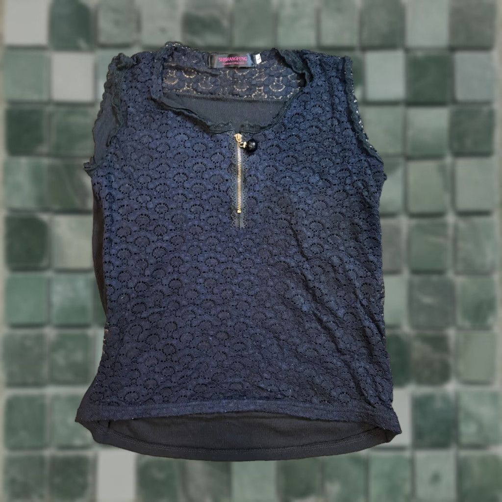 Vintage Shishangfeng Blouse Womens Large Black Sleeveless Top 1/4 Zip Size L / US 10 / IT 46 - 1 Thumbnail