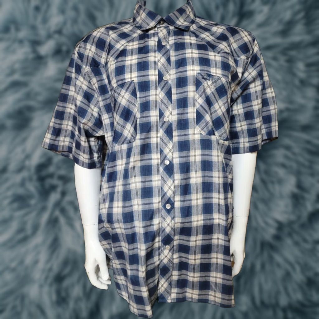 Vintage VINTAGE Guide Gear Shirt Western Short Sleeve Plaid Snap Button XL Blue Men Regular Shirt Size US XL / EU 56 / 4 - 1 Thumbnail