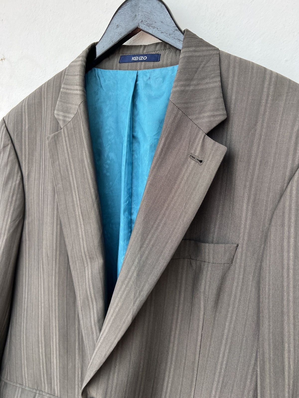 Kenzo Kenzo Homme Vintage Grey Striped Wool-Silk Blazer XL Size 46R - 13 Thumbnail