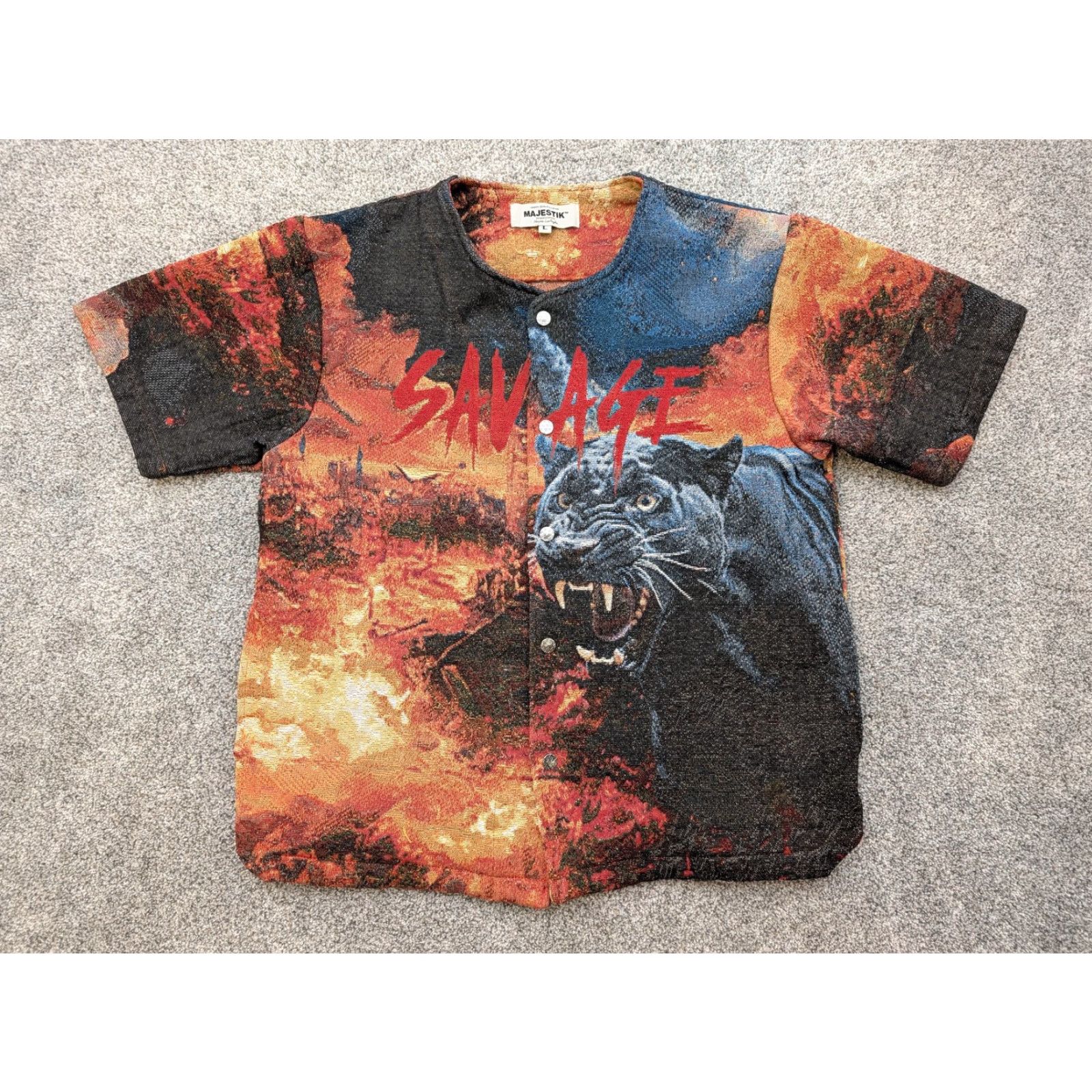 Alife Majestik Shirt Mens Large Savage Panther Jungle Life Baseball Button Graphic Fire Size US L / EU 52-54 / 3 - 2 Thumbnail