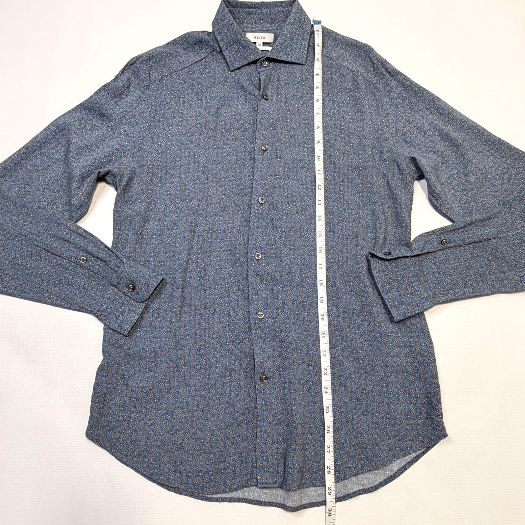 Reiss Reiss Dress Shirt Mens M Blue Geometric Royale Slim Fit 100% Viscose Size 40R - 5 Thumbnail