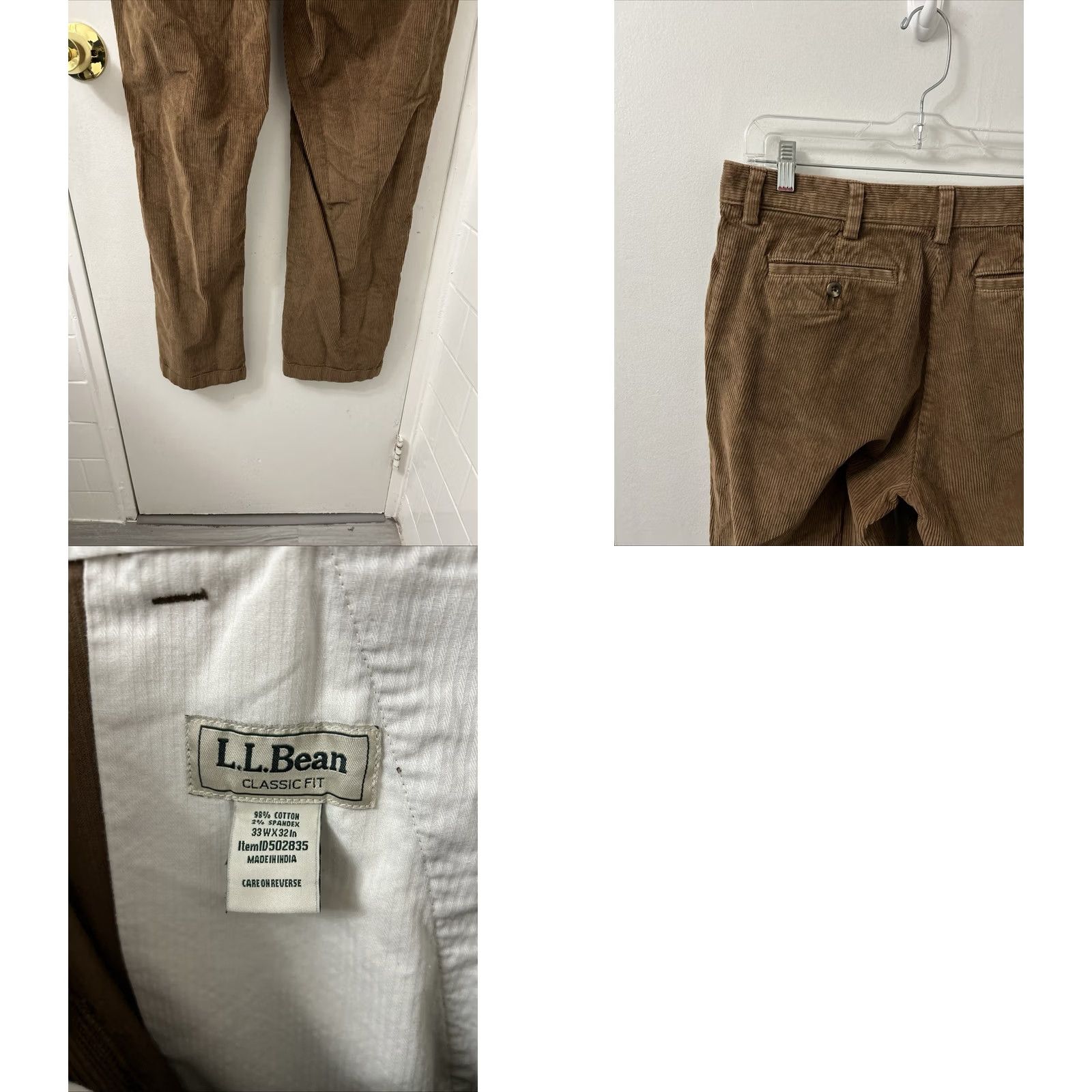 Vintage LL Bean Country Corduroy Pants Mens 33x32 Brown Classic Fit Stretch Casual Workwear Straight 5-Pocket Zipper Button Size US 33 - 8 Thumbnail
