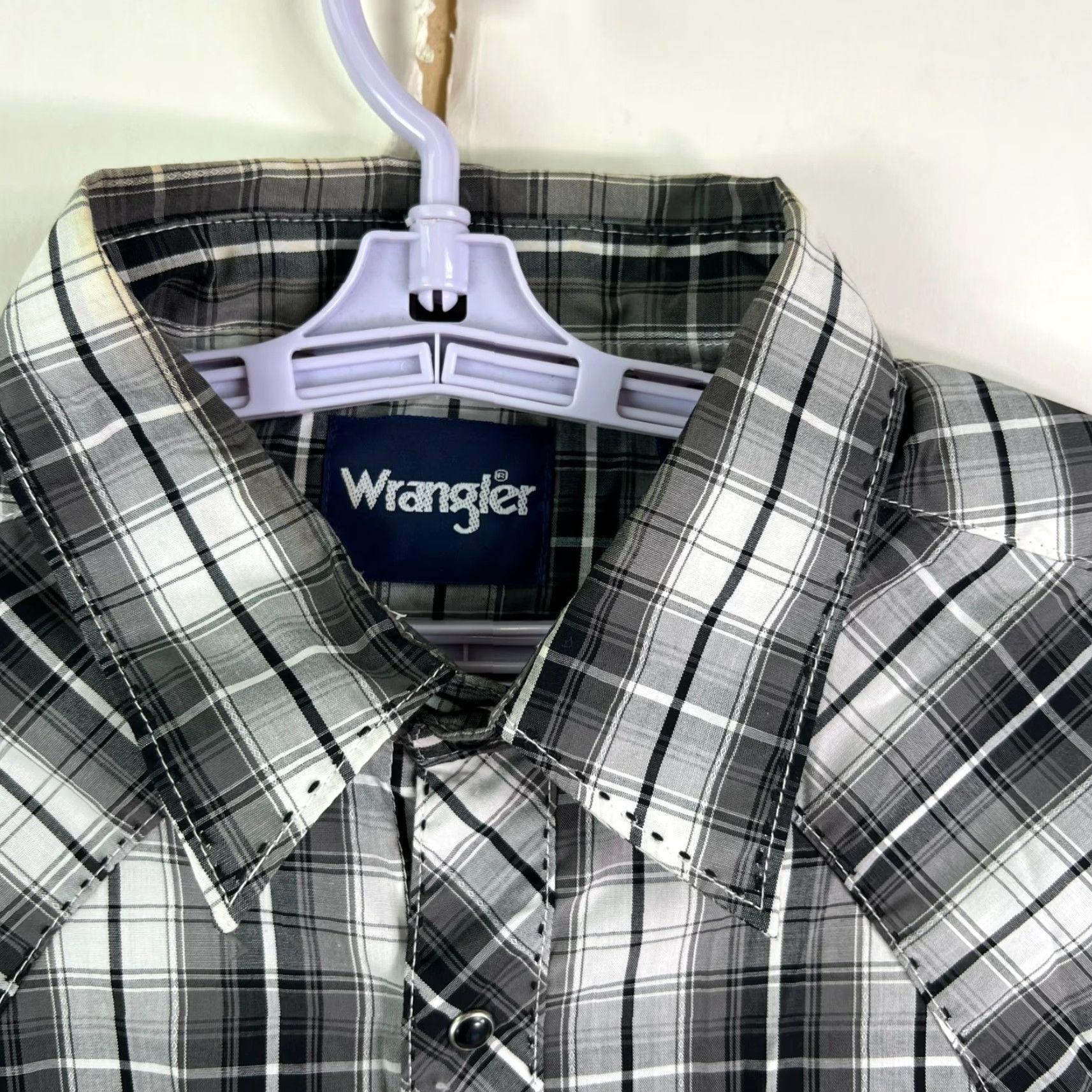 Wrangler Wrangler Western Plaid Pearl Snap Button Shirt Mens L Gray, Button-Up, Western, Casual, Workwear, Wrangler Wrancher Size US L / EU 52-54 / 3 - 3 Thumbnail