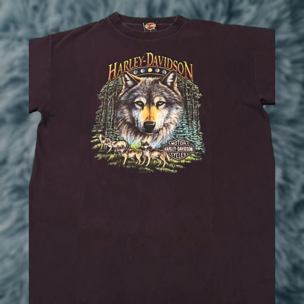 Harley Davidson VINTAGE Harley-Davidson Wolf Pack Biker Rhode Island 1998 VTG Shirt Mens L Purple 90s 1990s T-Shirt Size US L / EU 52-54 / 3 - 1 Thumbnail