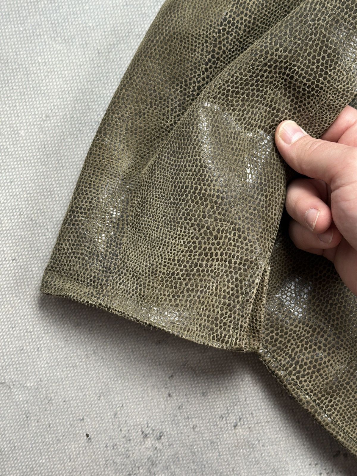 ARMA Arma Womens Croc Embossed Leather Jacket Olive Green Zip 90s Size M / US 6-8 / IT 42-44 - 17 Thumbnail