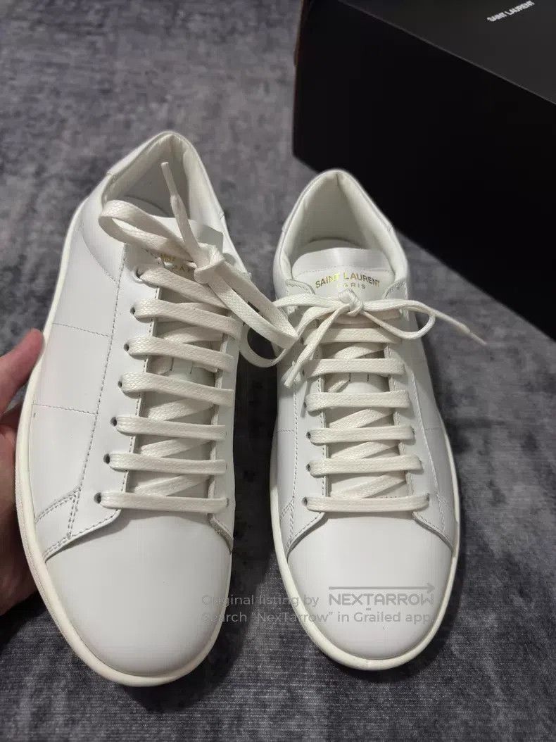 Saint Laurent Paris Saint Laurent Paris Pure White Leather Low Top Sneakers Size US 7 / EU 40 - 1 Thumbnail