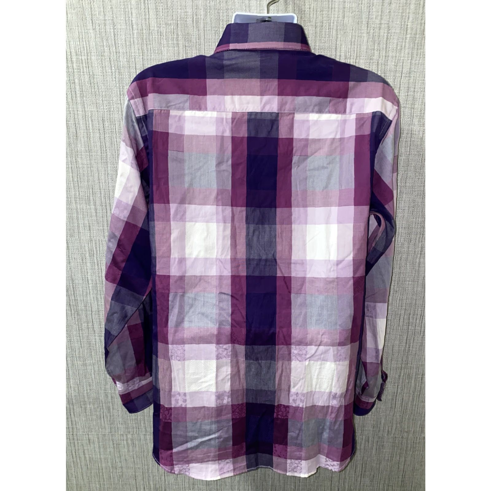 BUGATCHI Bugatchi Uomo Shirt Mens Purple Long Sleeve Checkered Button-Up Size L Size US L / EU 52-54 / 3 - 6 Thumbnail
