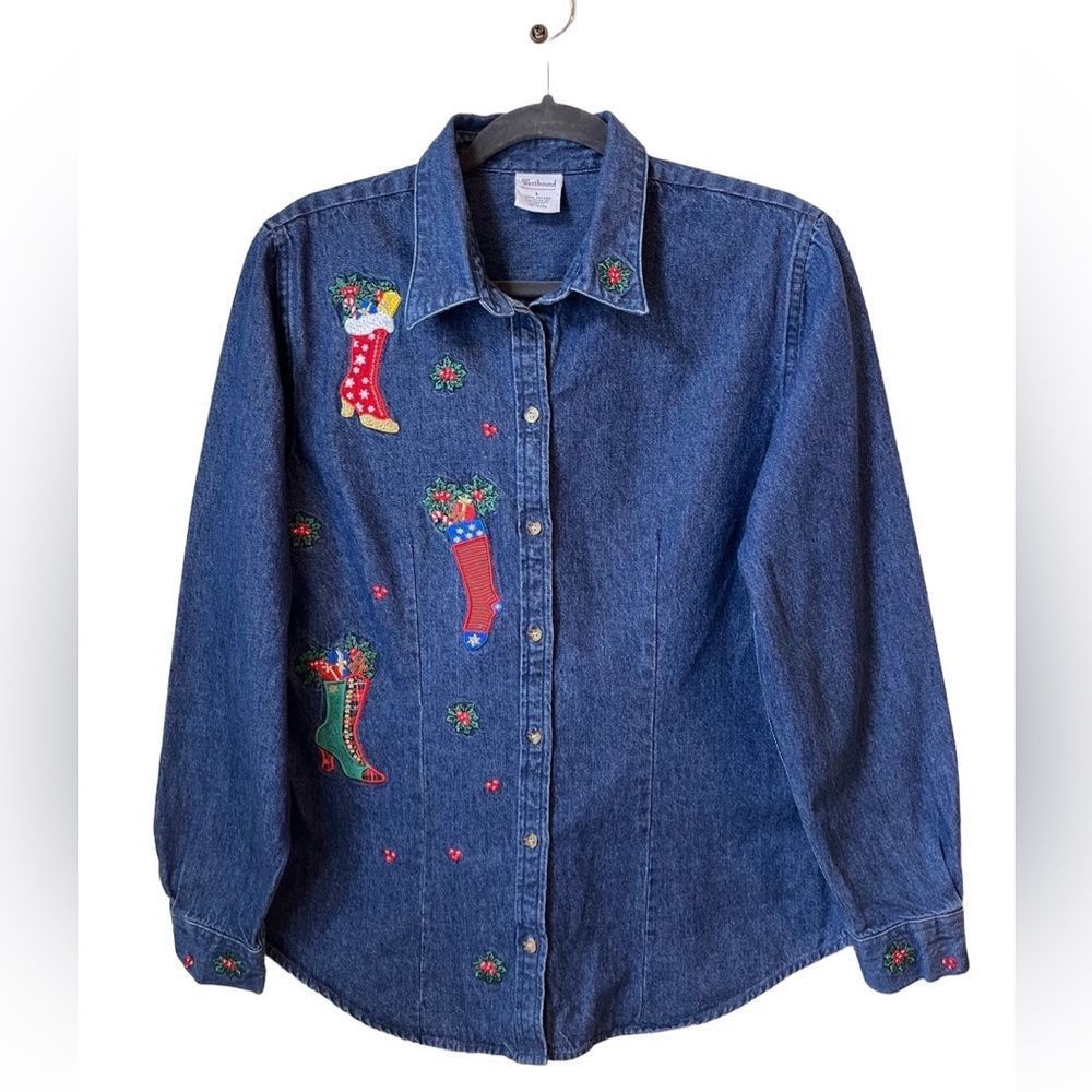 Vintage Vintage Westbound denim Christmas embroidered LG long sleeve Size L / US 10 / IT 46 - 2 Thumbnail