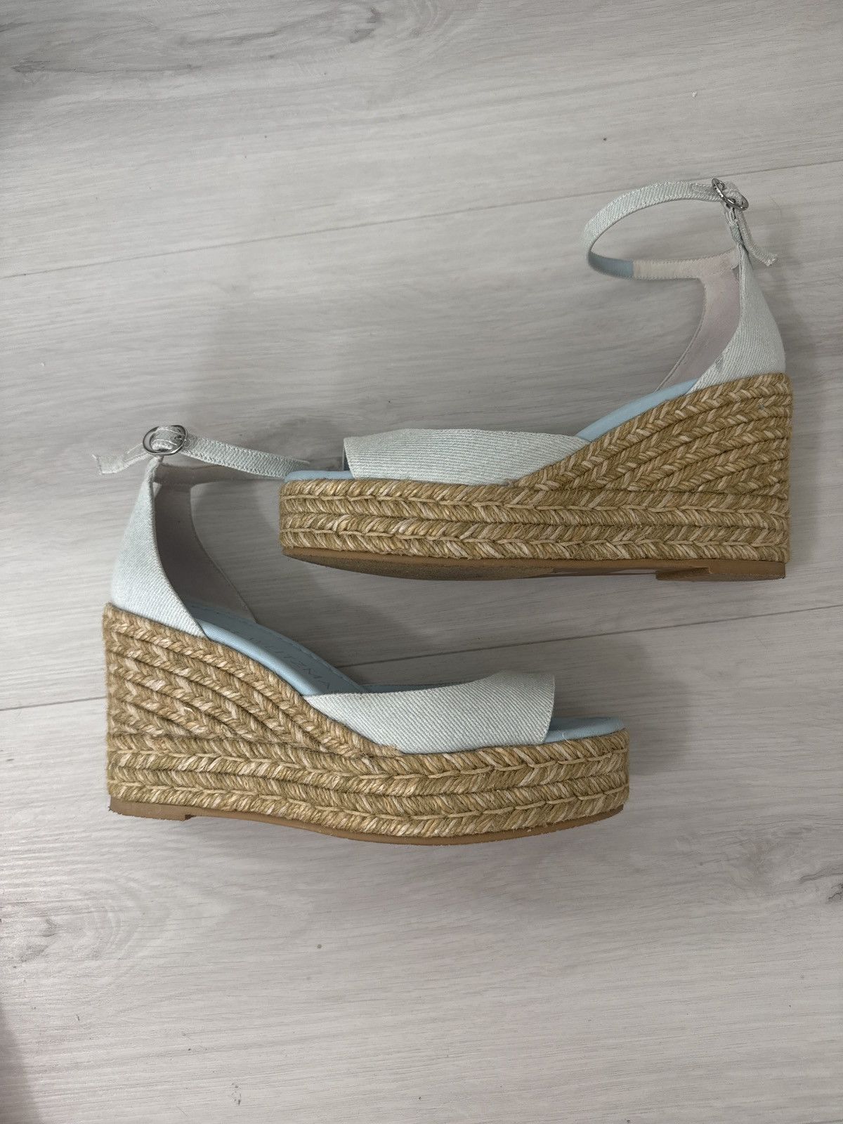 Stuart Weitzman Nudista Denim Ankle-Strap Wedge Espadrilles US 6.5 Size US 7 / IT 37 - 3 Thumbnail
