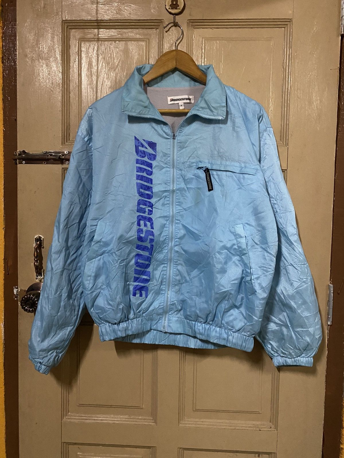 Vintage Vintage 90s Bridgestone Albelt Light Blue Nylon Windbreaker Size US M / EU 48-50 / 2 - 3 Thumbnail