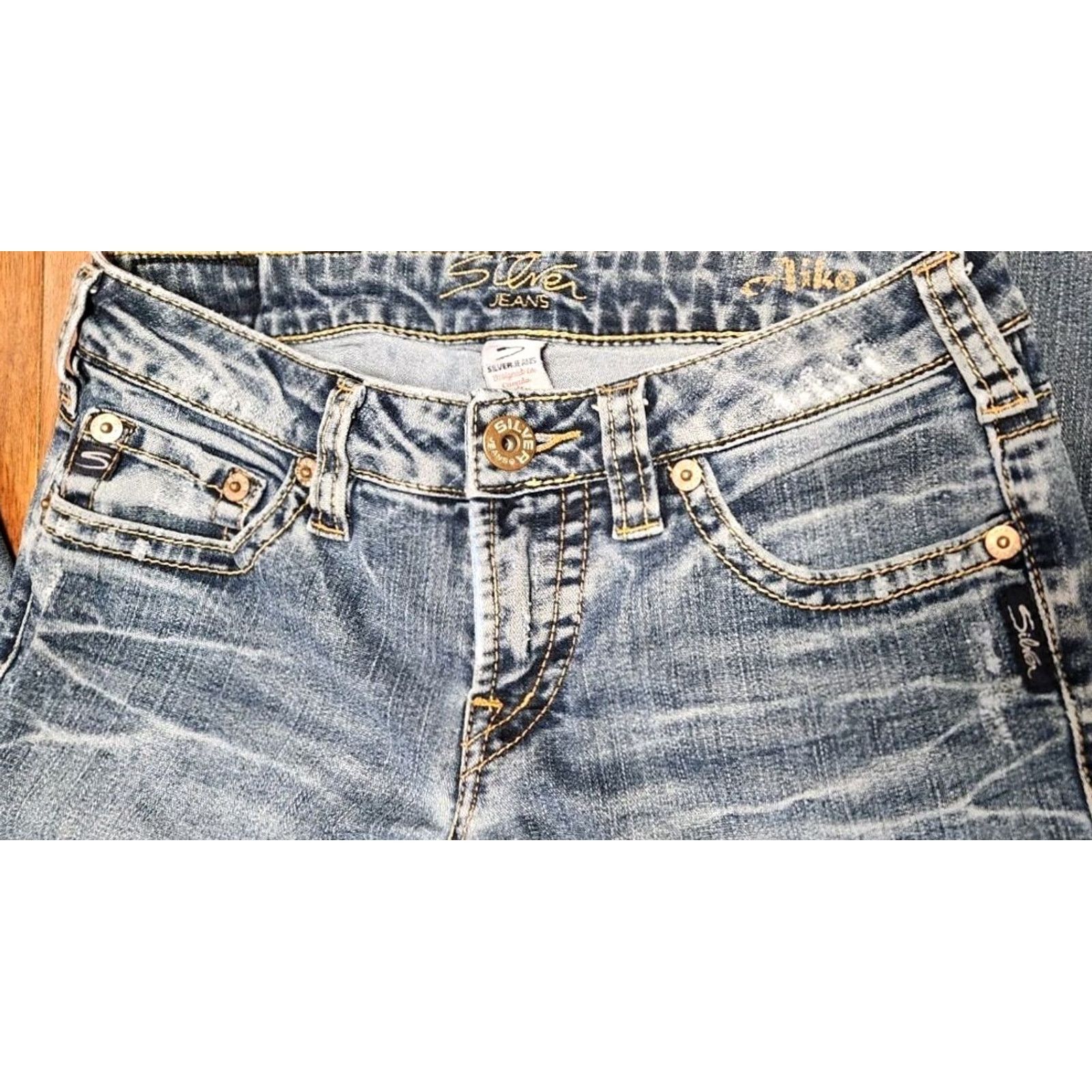 Silver Jeans Co. SILVER Jeans Womens Boot Cut Jeans 28x33 Aiko Blue Denim 5-Pocket Relief Cowboy Western Mid Rise Regular Size 28" / US 6 / IT 42 - 6 Thumbnail