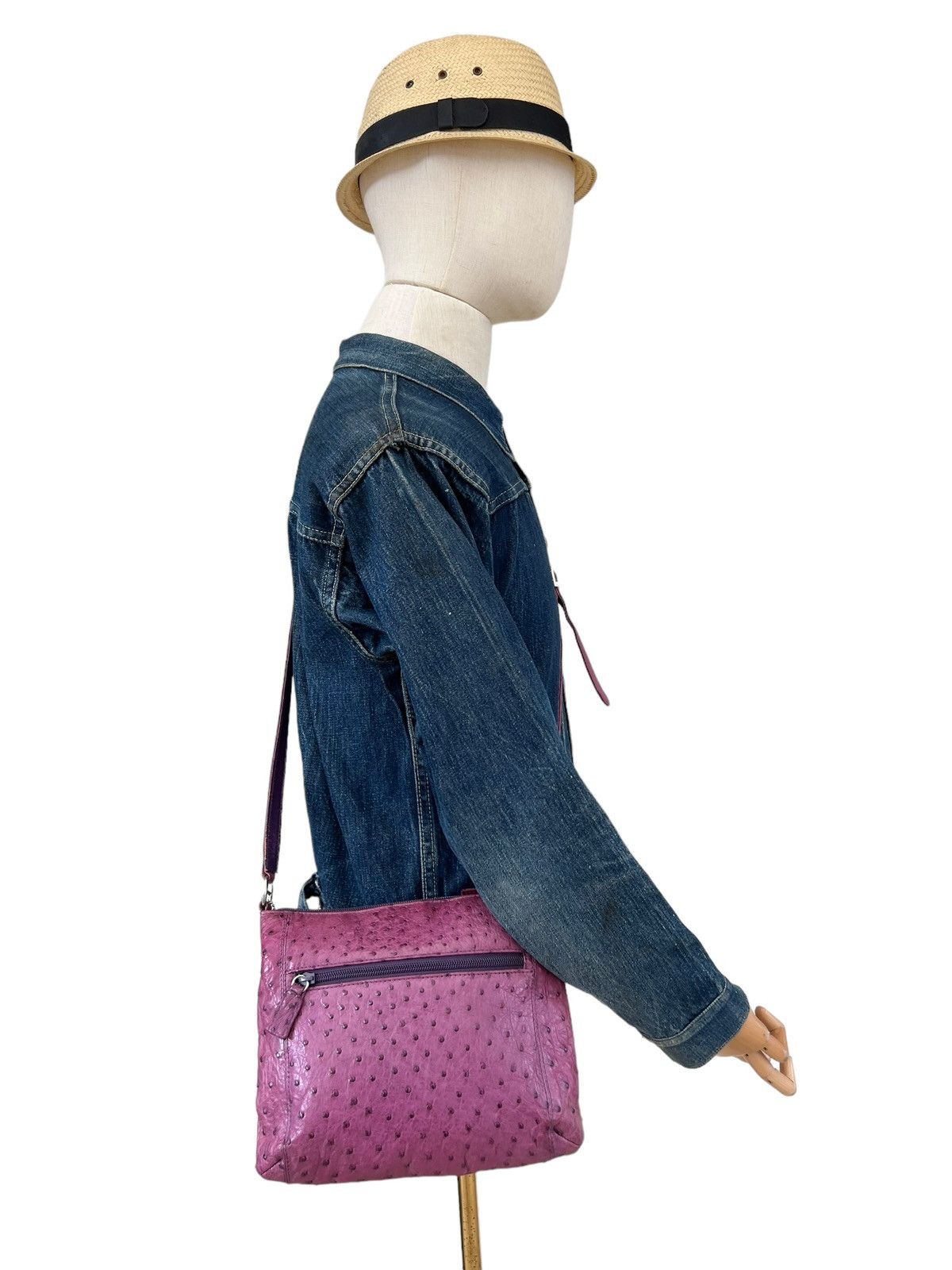 image of Vintage Jra Japan Patina Ostrich Leather Mini Sling Bag, Men's