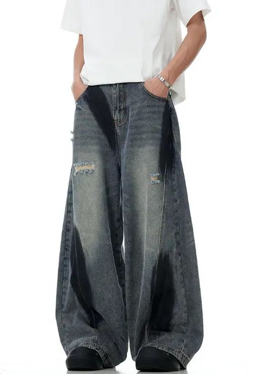 Japanese Brand × Jean American high street graffiti ripped loose wide-leg jeans Size US 32 / EU 48 - 3 Thumbnail