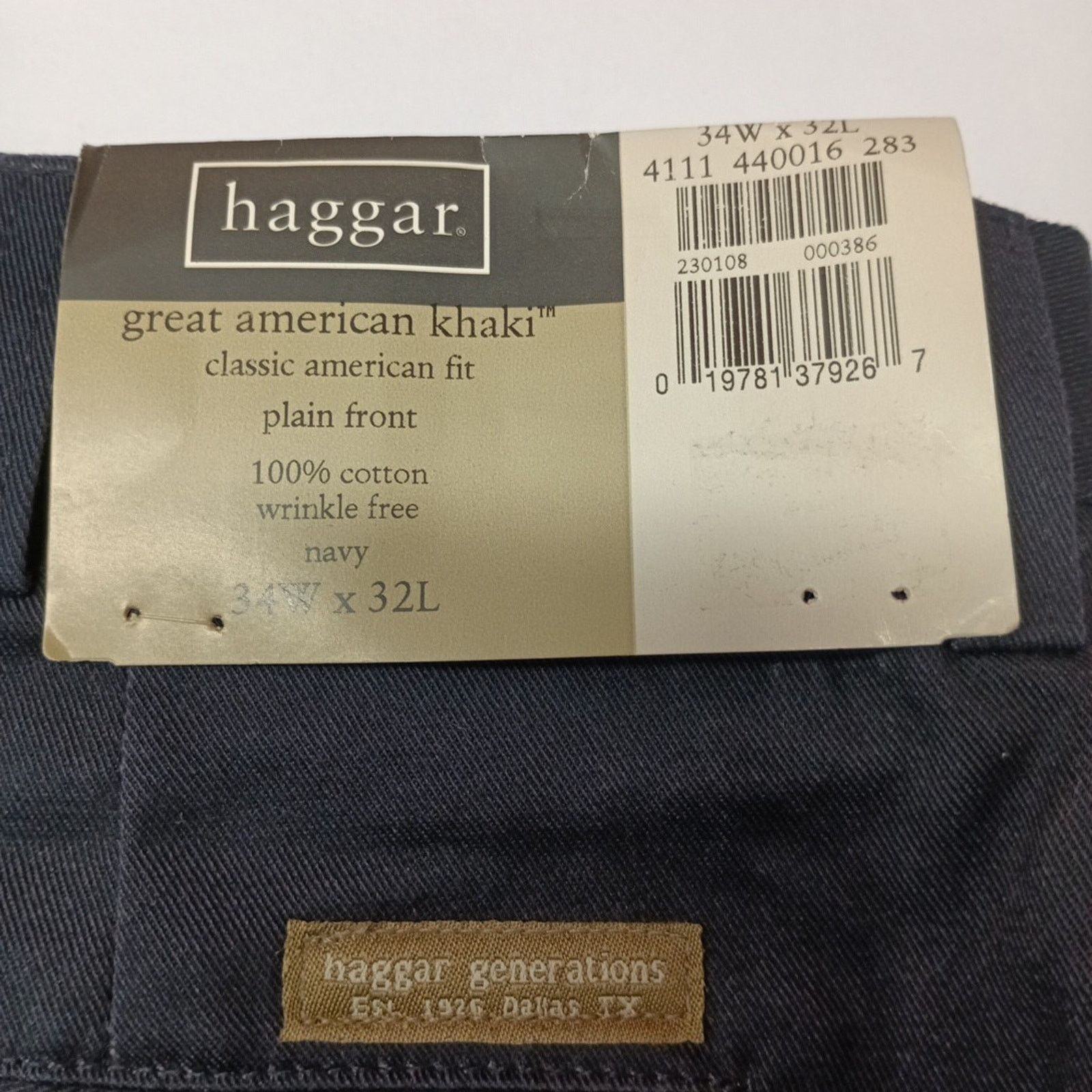 Haggar Haggar Khakis Men's 34x32 Navy Blue Wrinkle Free Plain Front Size US 34 / EU 50 - 2 Thumbnail