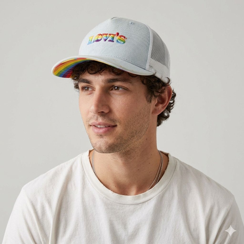 Levi's Levi's Trucker Hat Snapback Pride Rainbow Denim Mesh Adjust Size ONE SIZE - 2 Thumbnail
