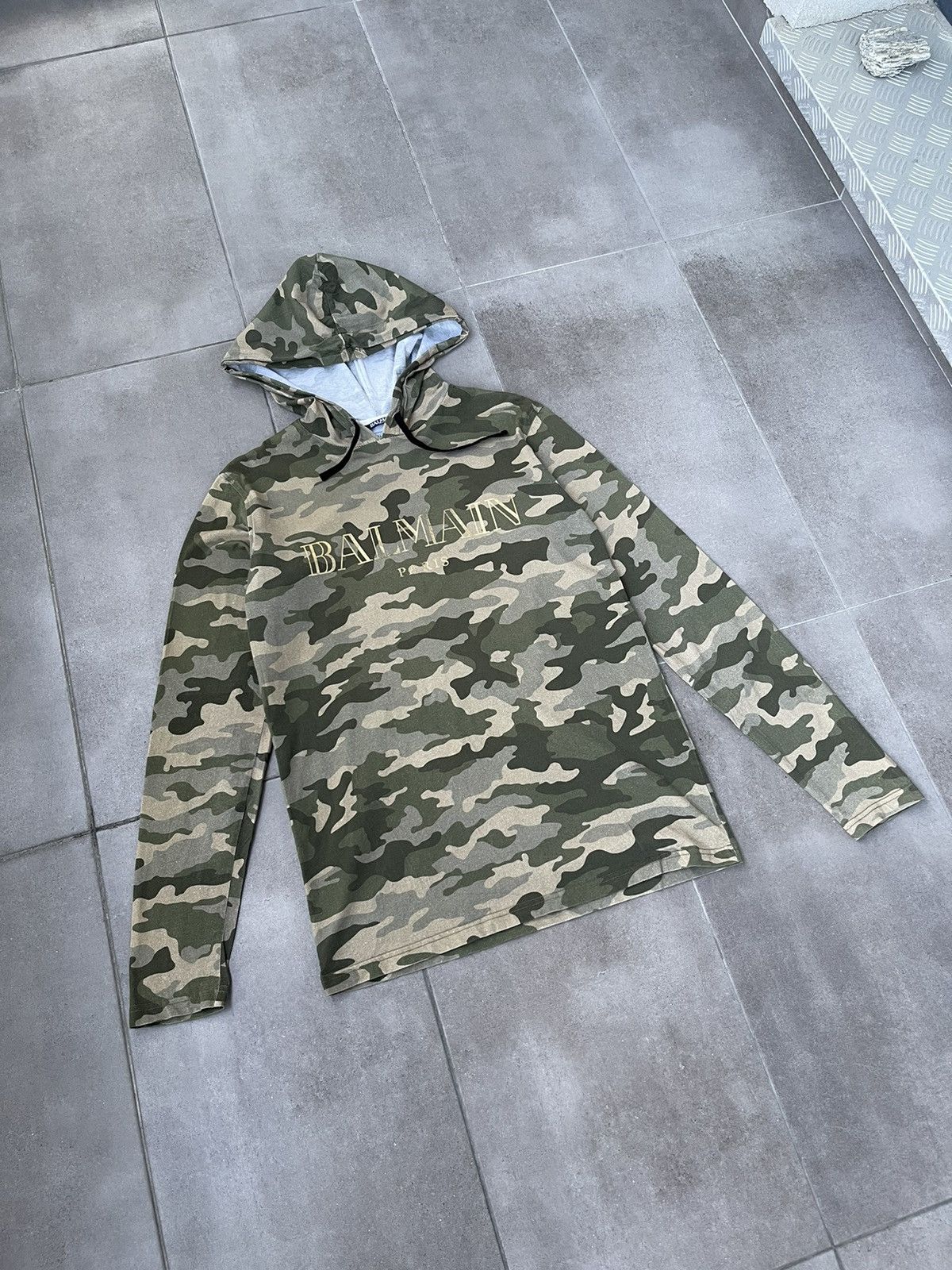 Balmain AW17 Balmain Logo Camo Print Thin Hoodie Size US S / EU 44-46 / 1 - 8 Thumbnail