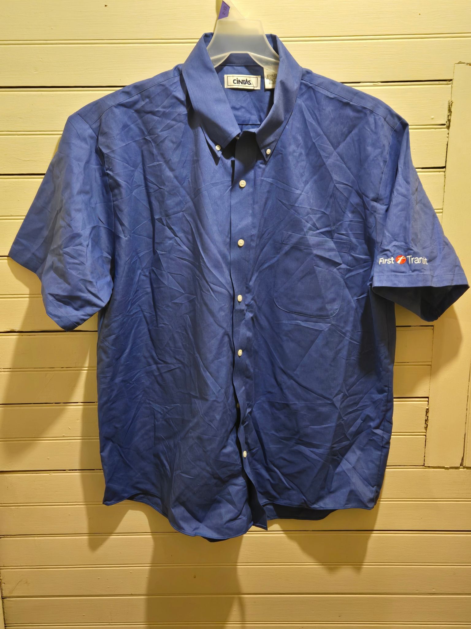 Cintas Cintas Work Shirt Mens 17.5 SS Button Down Blue Embroidered Size US XL / EU 56 / 4 - 1 Thumbnail