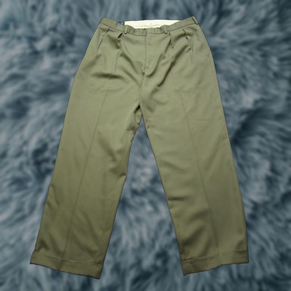 VINTAGE Polo Ralph Lauren Pants Mens 36 Green Pleated Chino Cuffed Preppy Baggy / Classic Fit / 30In Inseam / Logo Accents / Casual Swing Pants