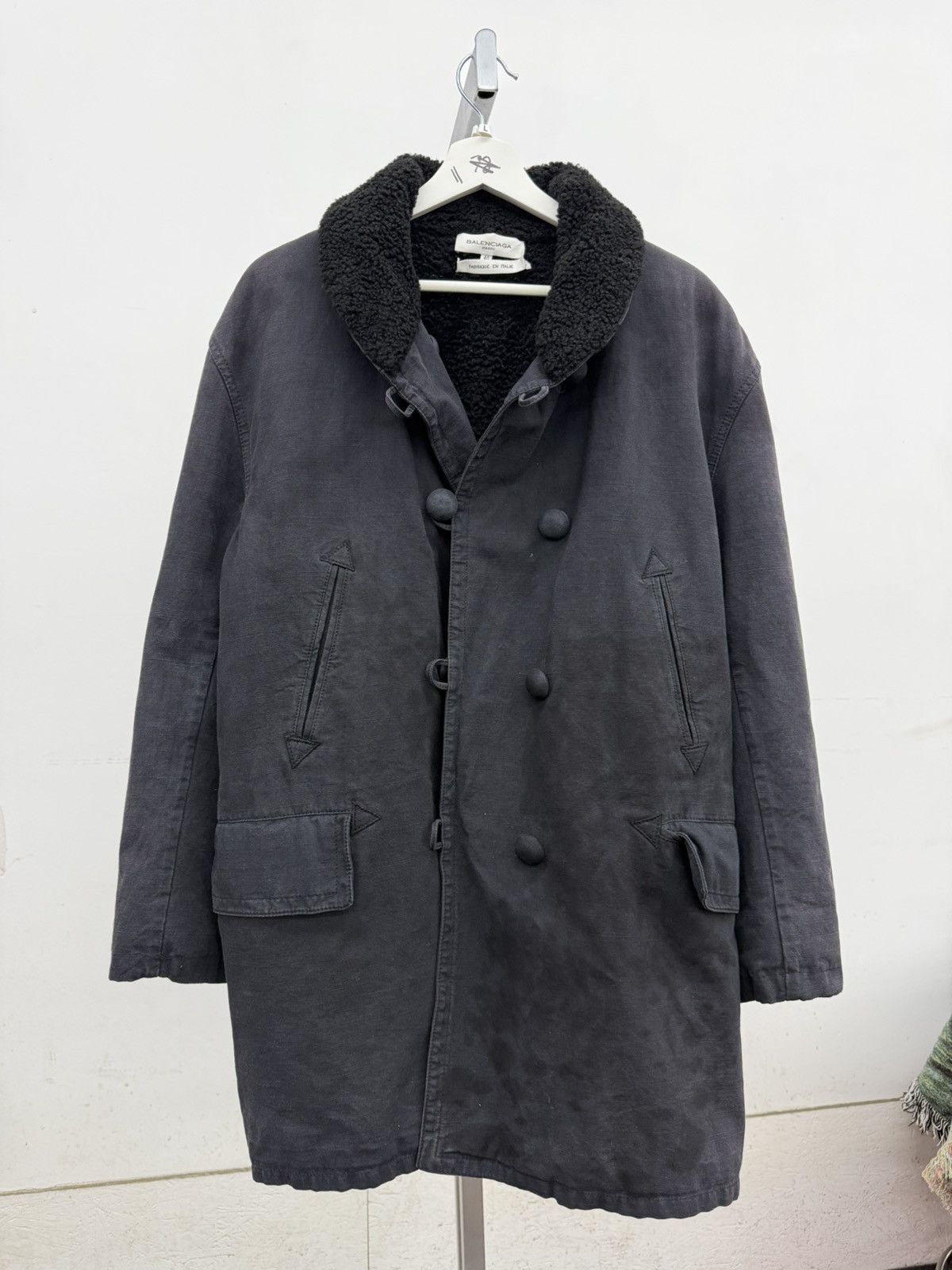 Balenciaga Balenciaga Asymmetric DoubleBreasted Sherpa Canvas Deck Coat Size US M / EU 48-50 / 2 - 2 Thumbnail