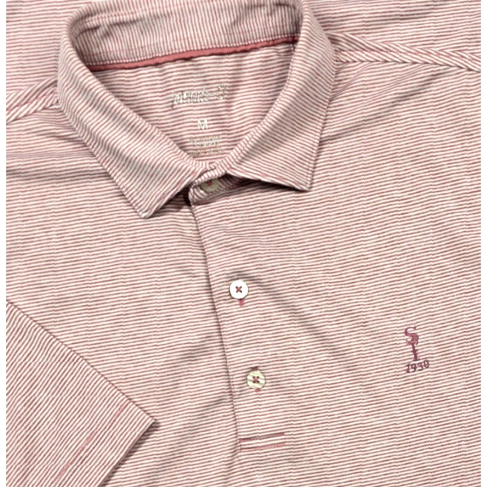 johnnie-O Johnnie O Performance Golf Polo Shirt Mens M Pink White Stripe Short sleeve Size US M / EU 48-50 / 2 - 2 Thumbnail