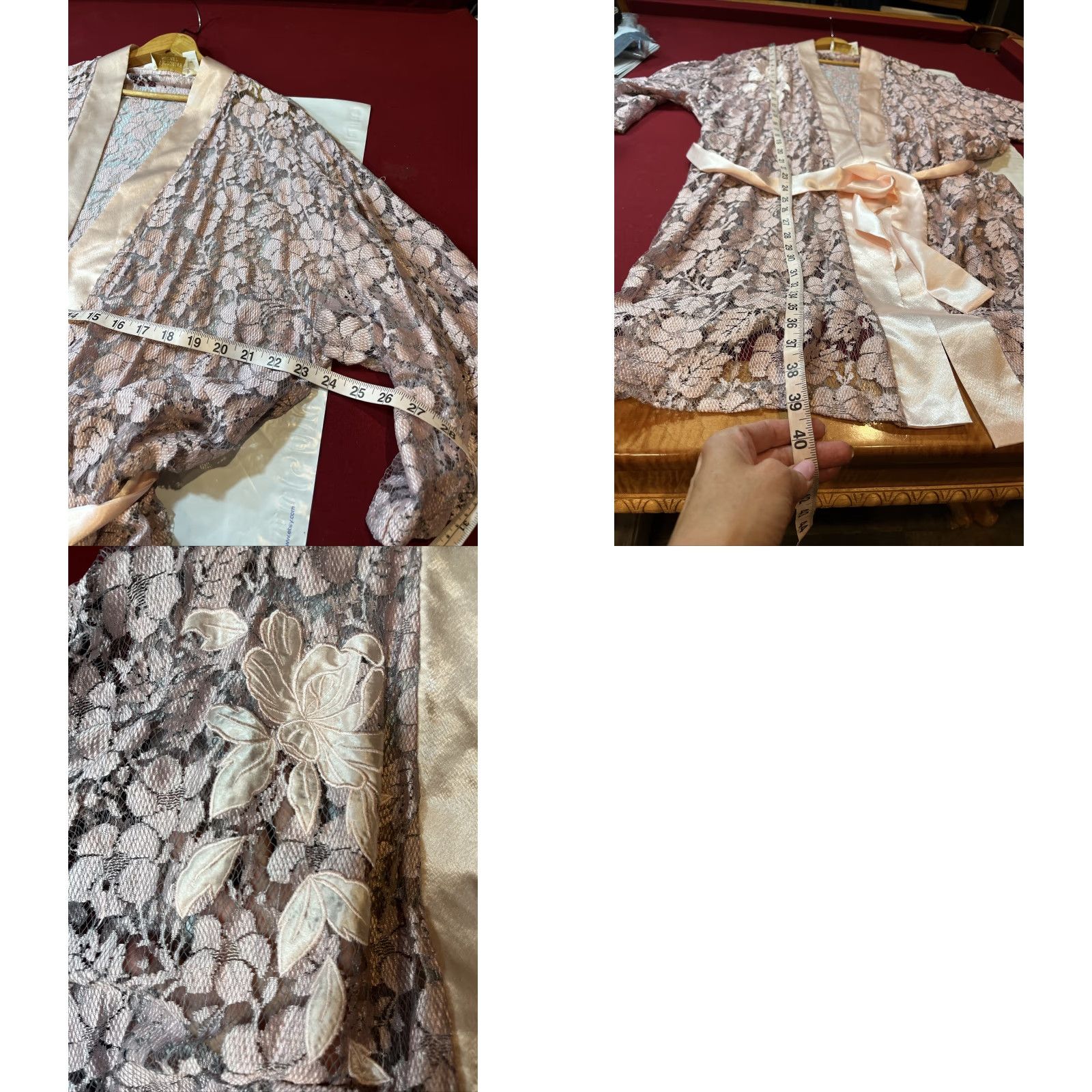 Victoria's Secret VINTAGE Victoria’s Secret PINK LACE ROBE OS RAYON Satin Trim Belt Open Front Floral Lace 1980s Womens Kimono Belted Size ONE SIZE - 9 Thumbnail