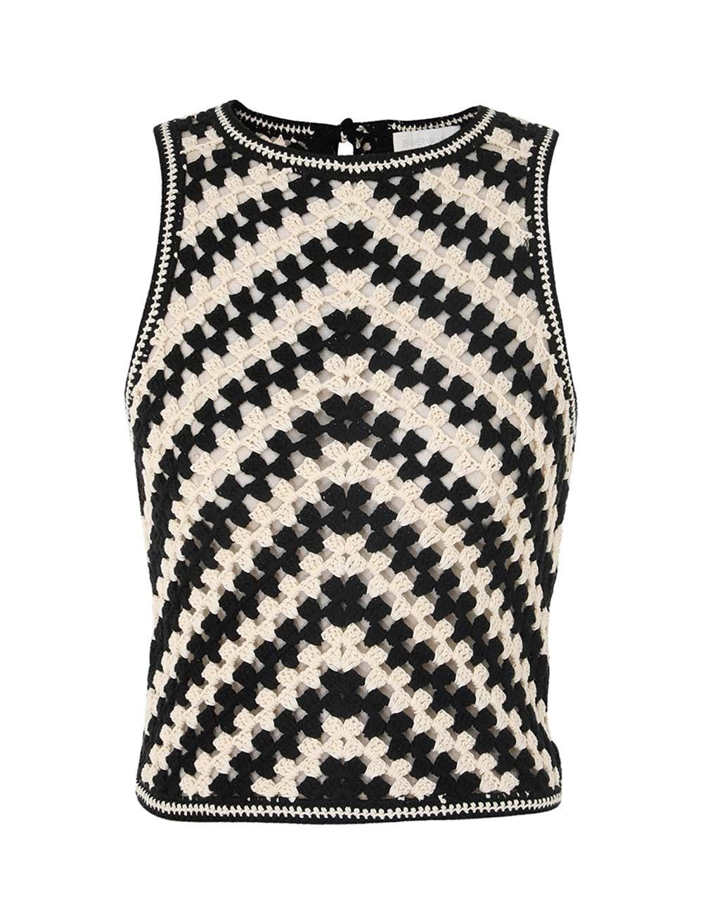 oc11z0525 Halliday Hand Croche Tank Top in Ivory & Black