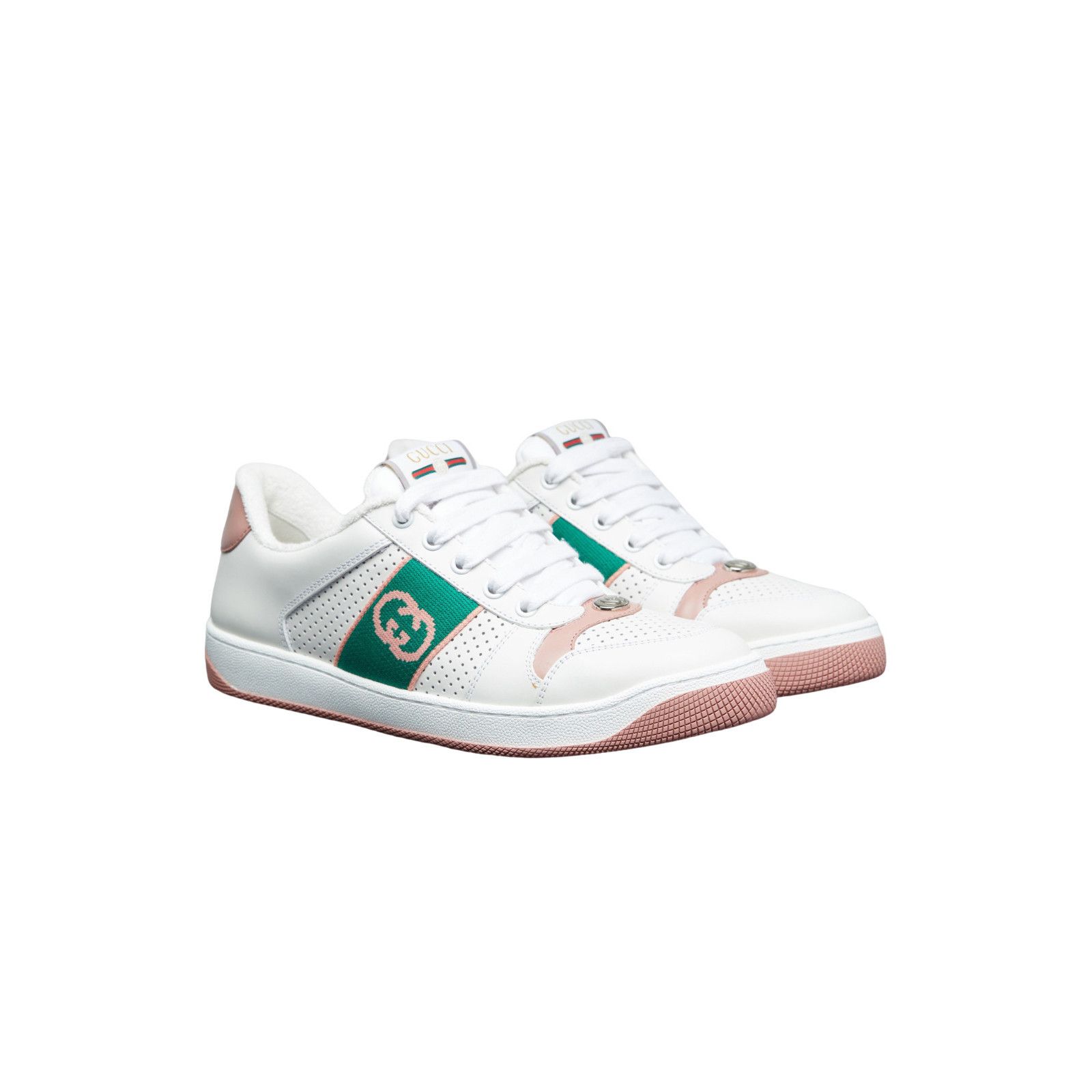 GUCCI Screener Women's White And Pink Sneakers New And Authe