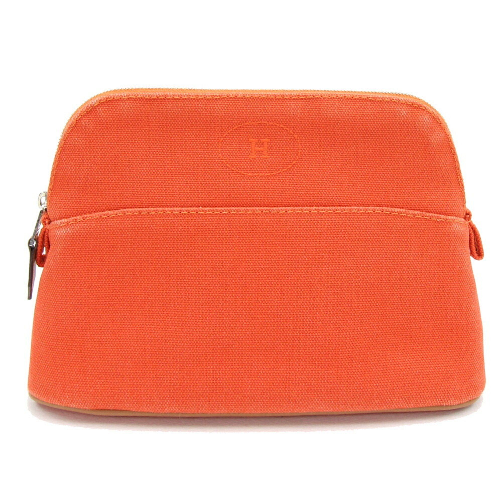 image of Hermes Pouch Bolide Orange Cotton Canvas Leather H Half Moon Shape Multi Cosmetics Ladies Hermes, W