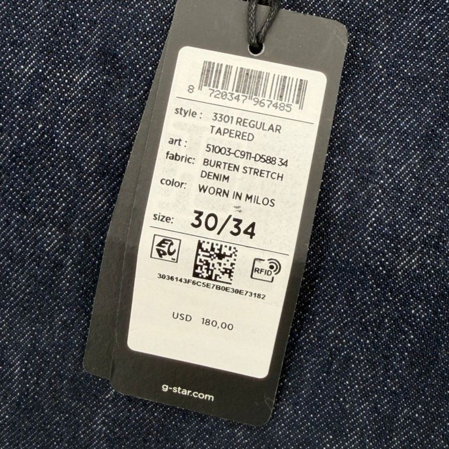 G-Star NWT G-Star Raw 3301 Regular Tapered Burten Stretch Jeans Size US 30 / EU 46 - 2 Thumbnail