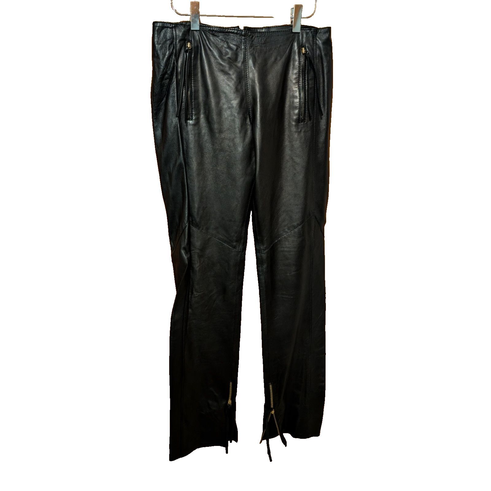 Roberto Cavalli Black Leather Pants Italy Flare Zipper Small