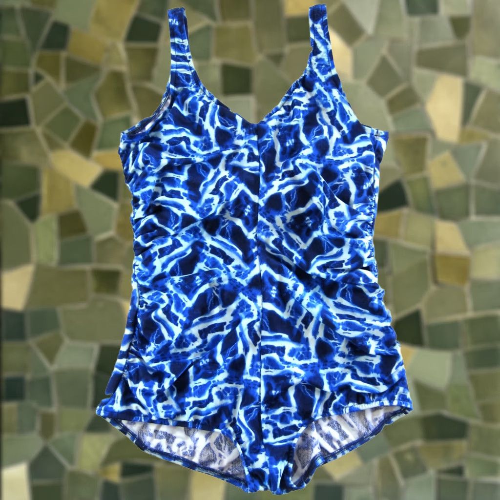 Speedo VINTAGE Speedo Tie Womens 18 Blue Dye Abstract Slimming One Piece Swimsuit Woman Size ONE SIZE - 1 Thumbnail