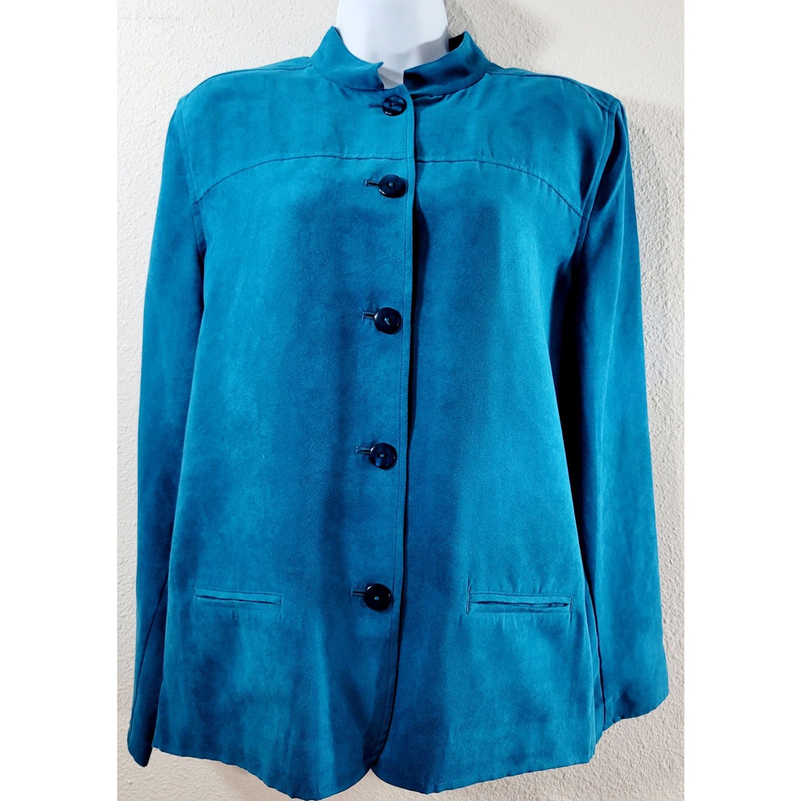 Other Draper's & Damon's Blue Teal Suede Button Up Blazer Large Size L / US 10 / IT 46 - 1 Thumbnail