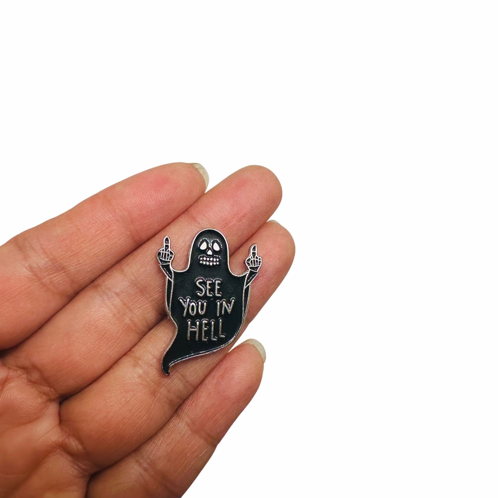 Other ⭐See You In Hell Enamel Brooch Badges Pin Middle Finger Ghos Size ONE SIZE - 2 Thumbnail