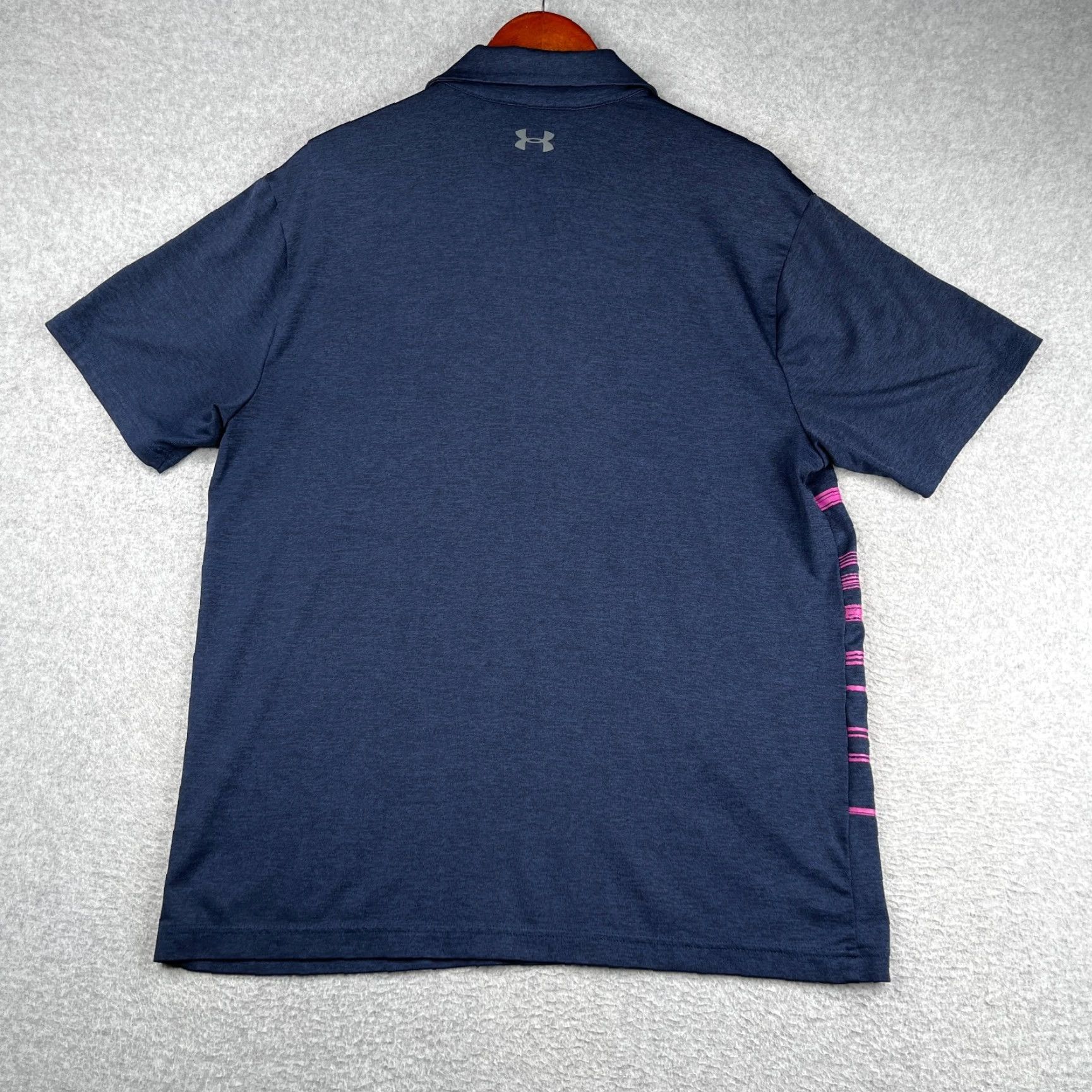 Under Armour Under Armour HeatGear Polo Shirt Mens L Navy Blue Purple Striped Stretch Polo Shirt Sports Golf Short Sleeve Size US L / EU 52-54 / 3 - 4 Thumbnail