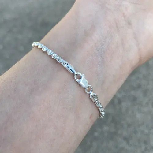 Sterling Silver Solid Silver Bracelet Silver Rope Bracelet 3mm 7in Size ONE SIZE - 2 Thumbnail