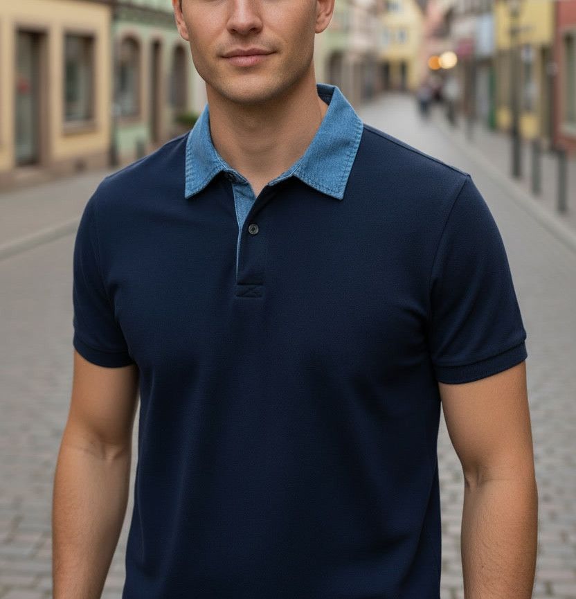Slate & Stone Slate & Stone Men’s Navy Polo Shirt Blue Denim Collar Detail Size US M / EU 48-50 / 2 - 1 Thumbnail