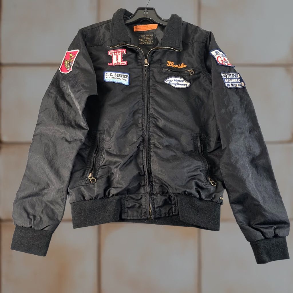 J Brand VINTAGE Scotch Bomber Jacket Navy Black G-1 Patch Nylon Mens M Size US M / EU 48-50 / 2 - 1 Thumbnail