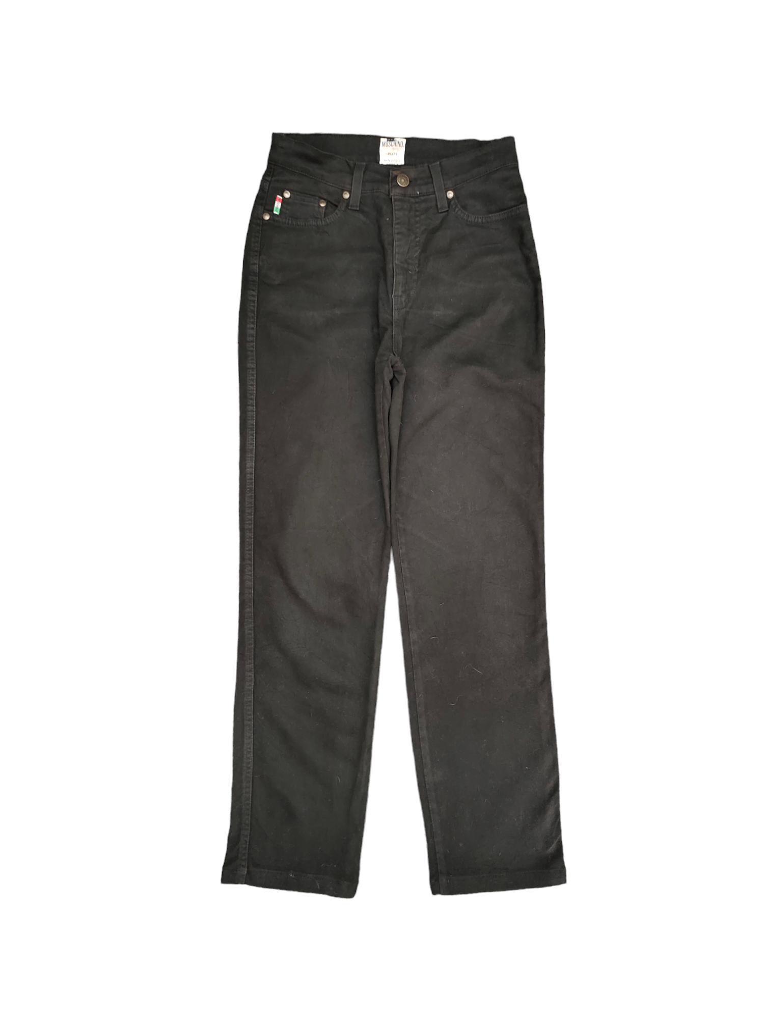 image of Vintage 90's Moschino Black Denim Pants High Rise, Men's (Size 27)