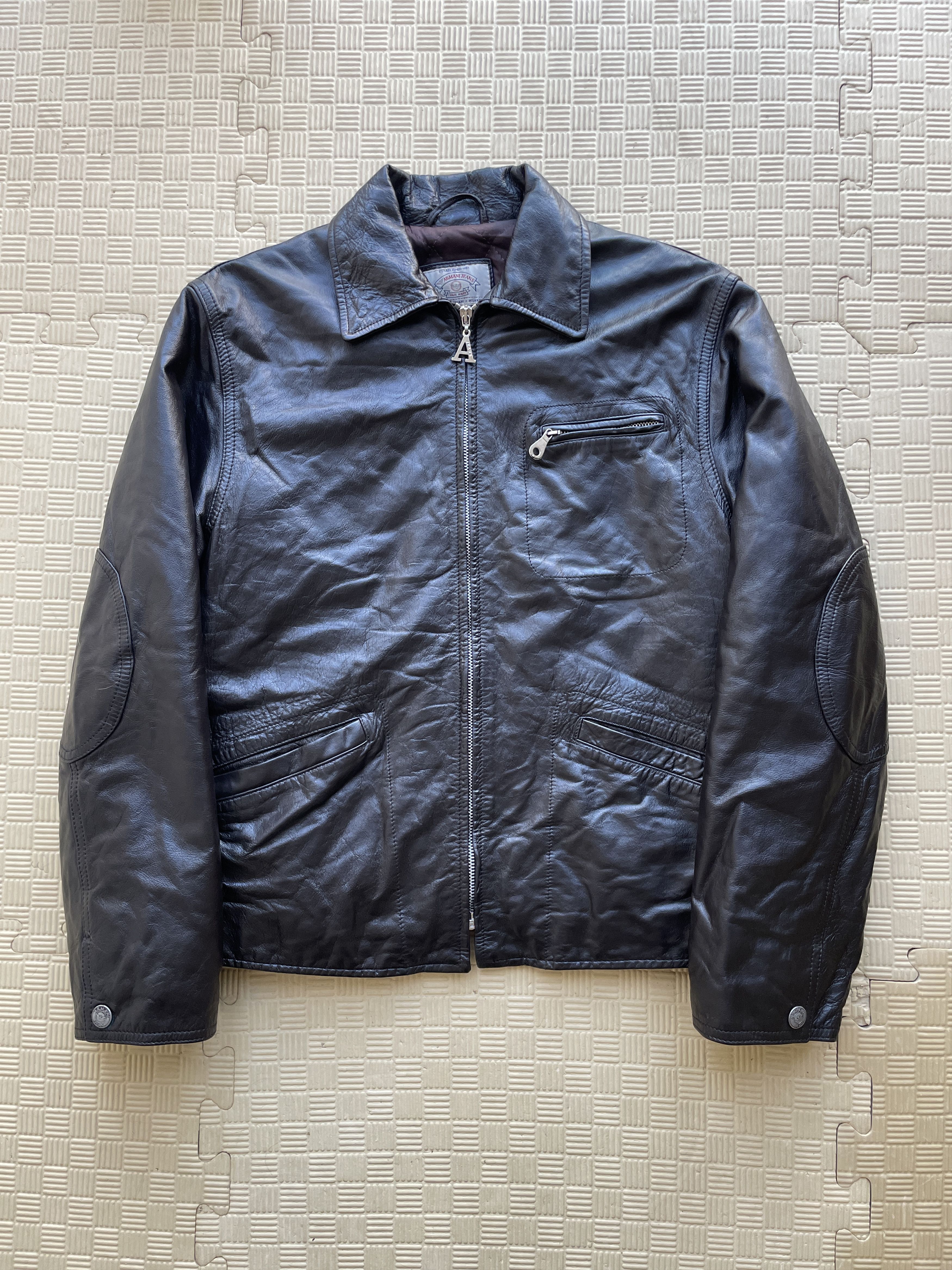 Giorgio Armani Armani Jeans Vintage 90s 00s Womens Collared Leather Jacket Size M / US 6-8 / IT 42-44 - 2 Thumbnail