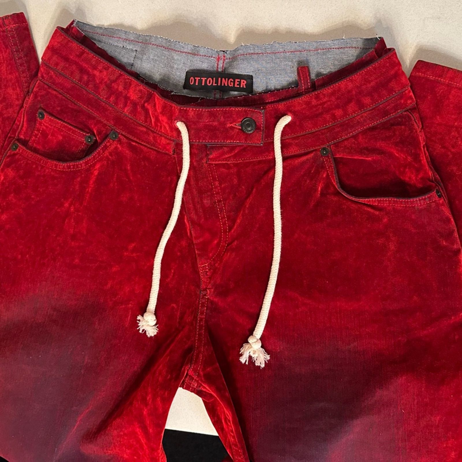 Ottolinger Red Velvet Double Fold Wide leg Jeans size L Unisex Cotton Size 32" / US 10 / IT 46 - 9 Thumbnail