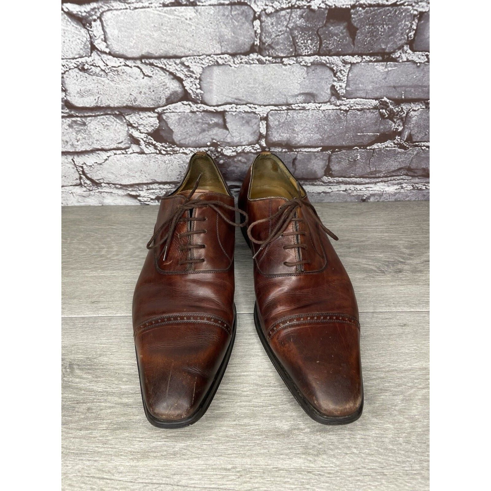Magnanni Neiman Marcus Brown Leather Cap Toe Oxfords Shoes M