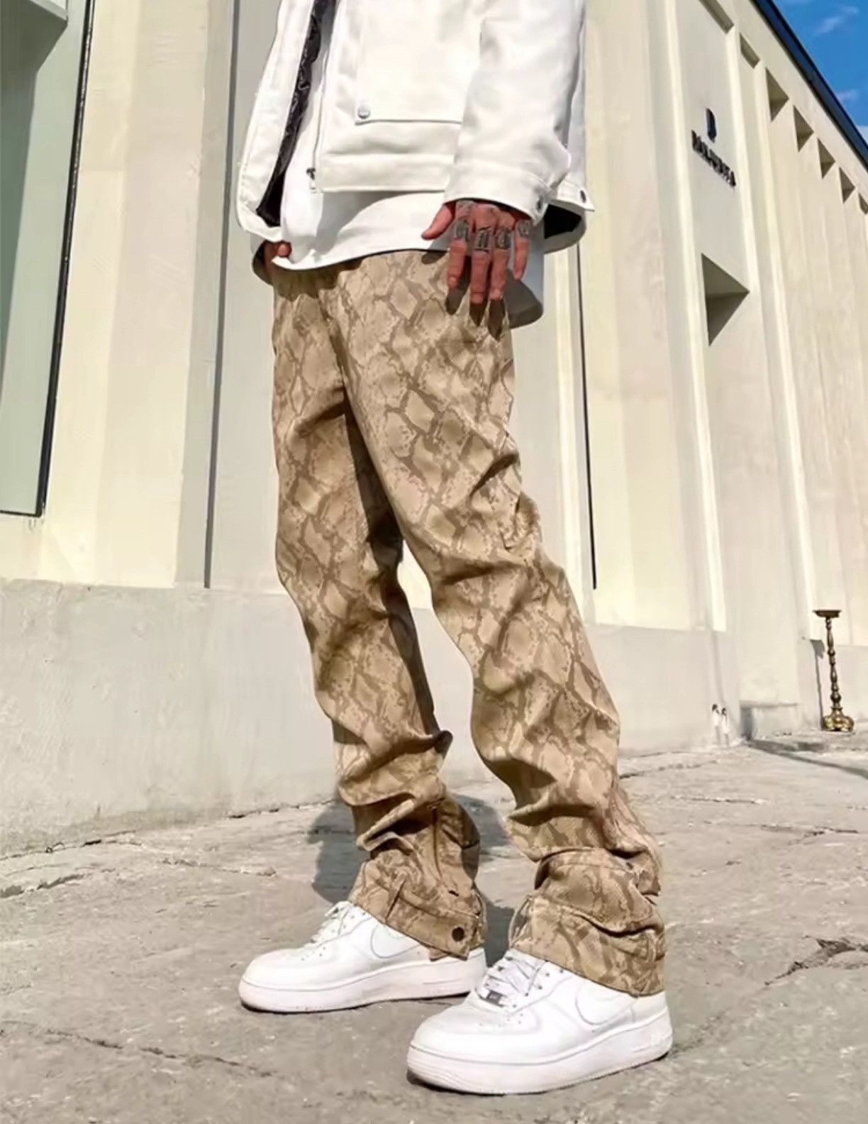 Japanese Brand Python Snake Print PU Leather Pants w/ Cargo Zips & Straps Size US 34 / EU 50 - 4 Thumbnail
